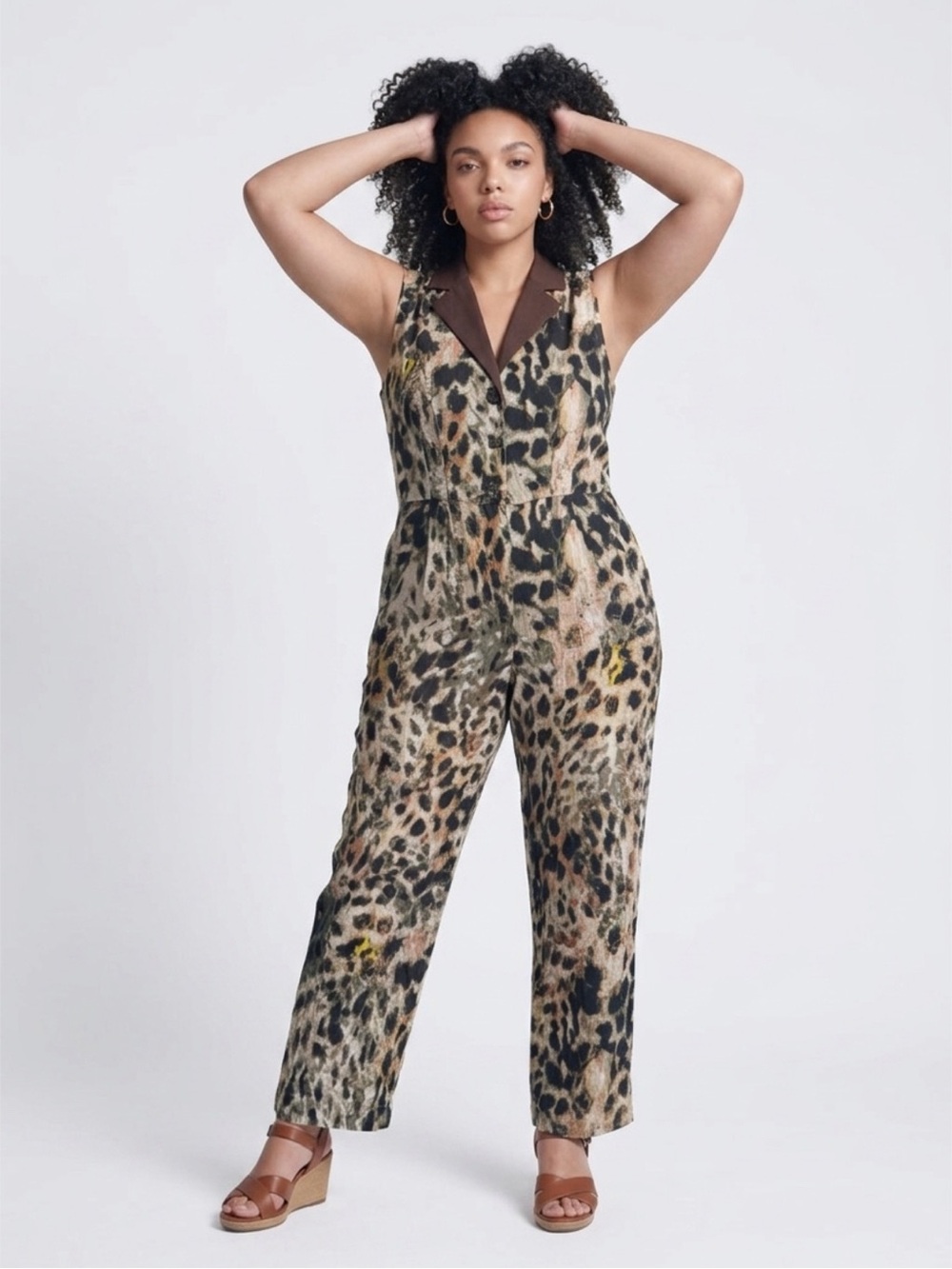 Louis Féraud 100% Silk Leopard Print Jumpsuit